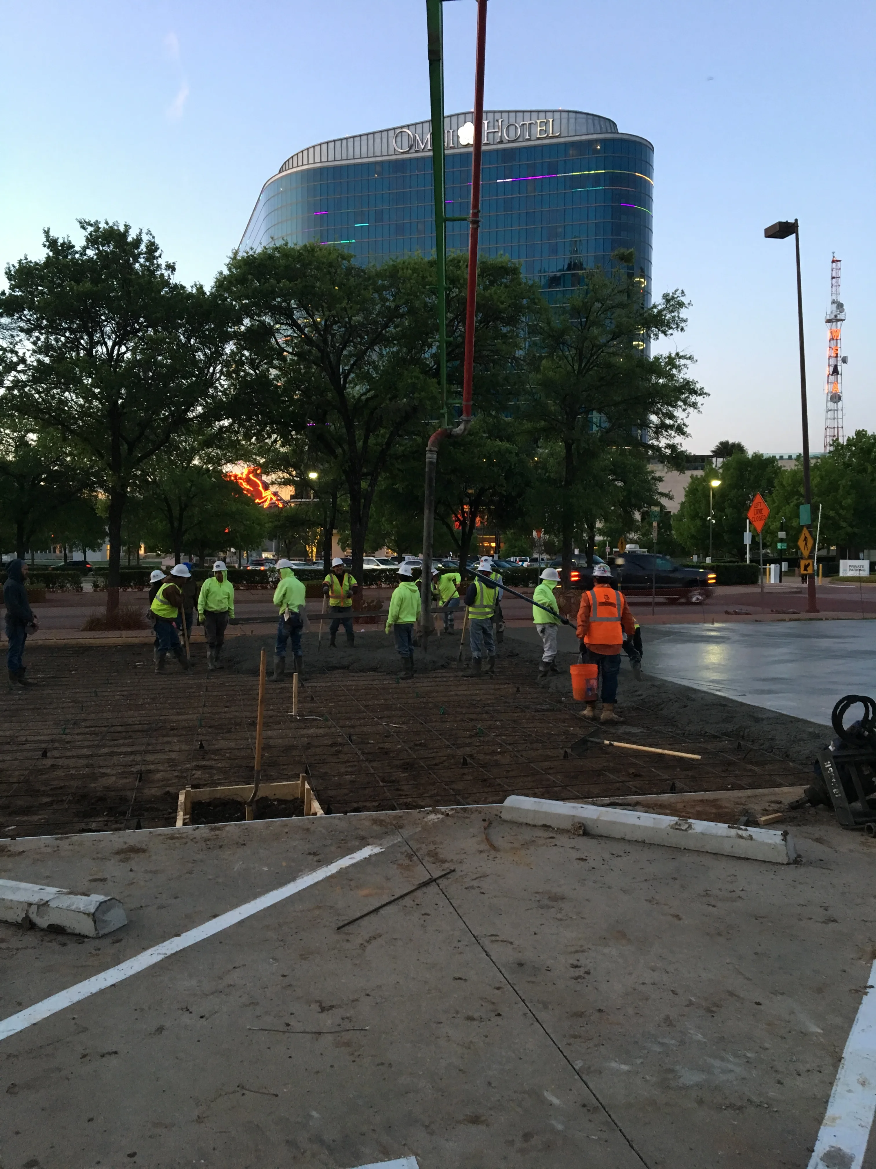 Laser-screed slab on grade pour in progress